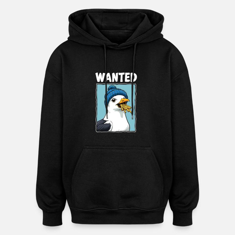 Wanted Frites Seagull - Sweat à capuche oversize unisexe - noir