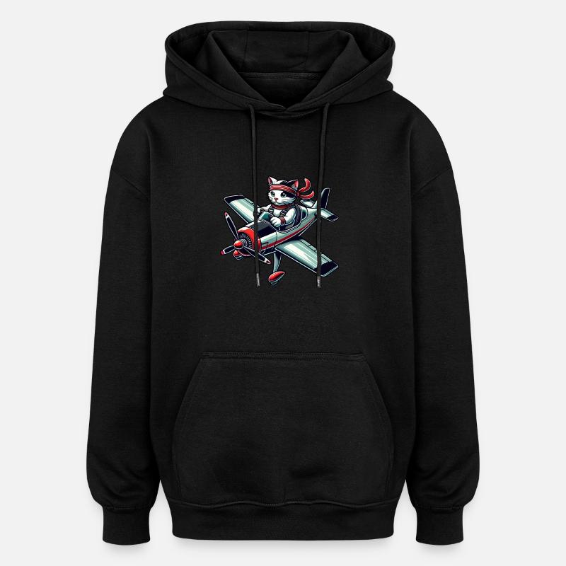 Pilote Cat Hélice Avion Volant - Sweat à capuche oversize unisexe - noir