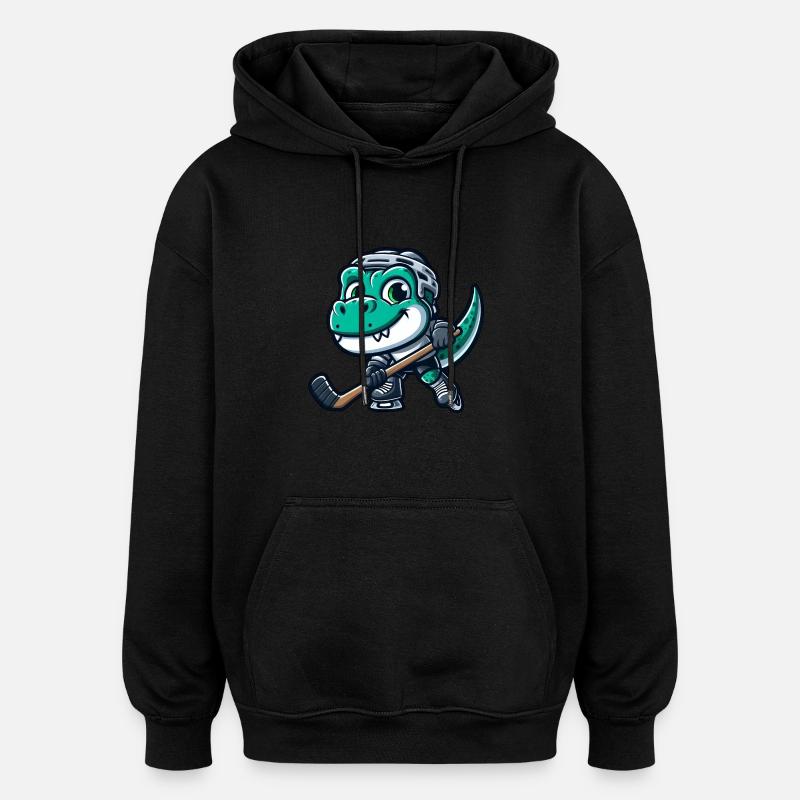 Dino T-Rex dinosaur playing hockey - Oversized Unisex Hoodie - black