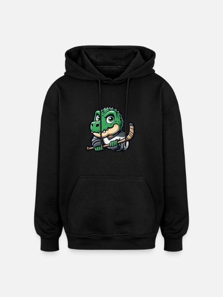 Dino T-Rex Hockey Player Dinosaur - Oversized Unisex Hoodie - black