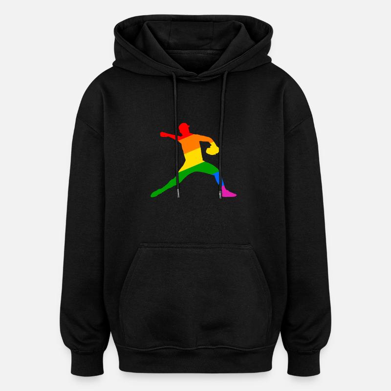 Rainbow Baseball Player Gift - Oversized Unisex Hoodie - black