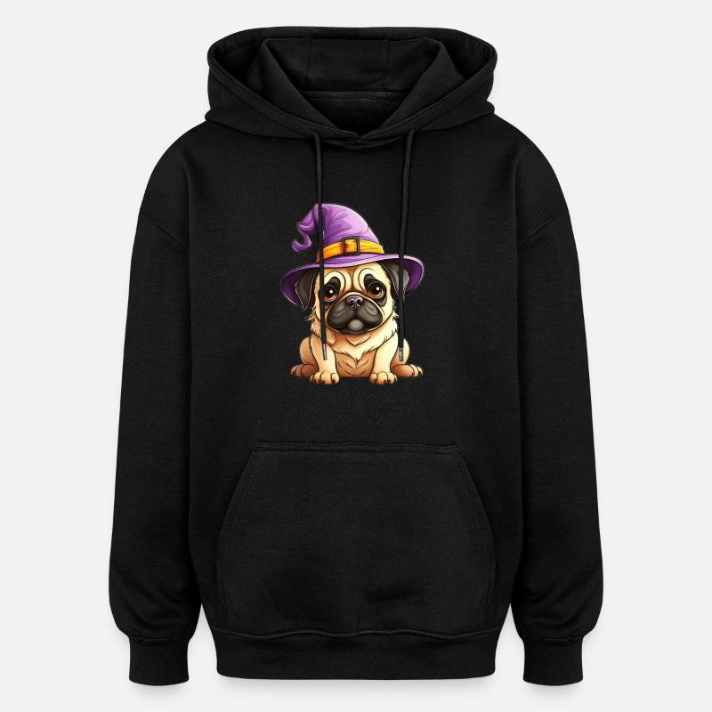 Hexenhut Halloween Mops - Oversized Unisex Hoodie - Schwarz