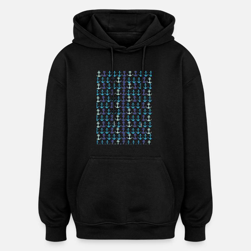 Anchor pattern - Oversized Unisex Hoodie - black