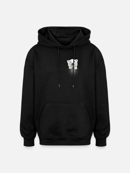 POCKET POLAR BEAR - Oversized Unisex Hoodie - black