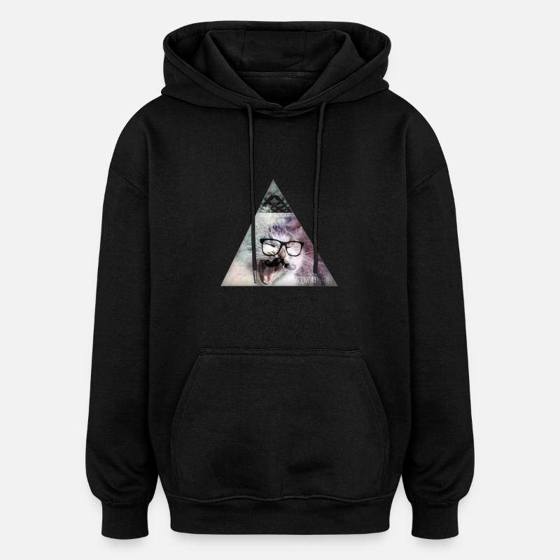 Triangle Monster Moustache Cat - Oversized Unisex Hoodie - Schwarz