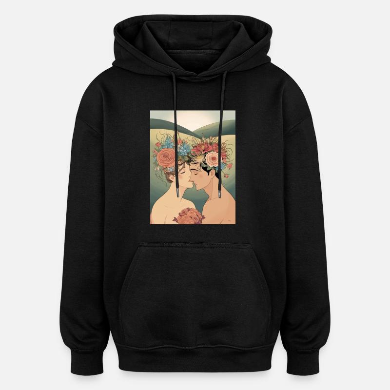 Les amoureux et les fleurs - Sweat à capuche oversize unisexe - noir