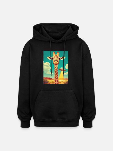 Retro Giraffe with UFO - Oversized Unisex Hoodie - black