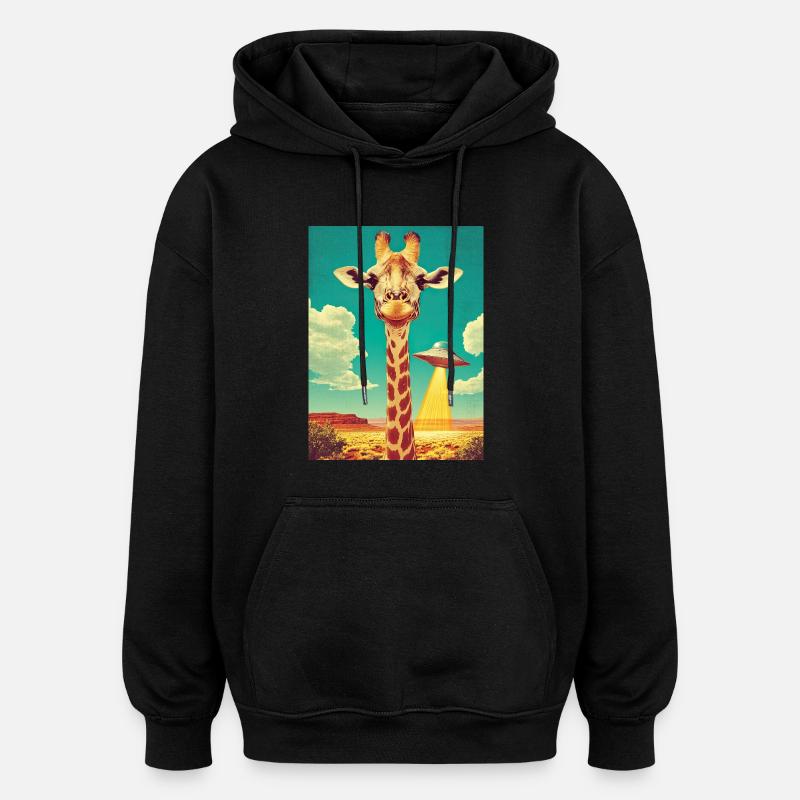 Retro Giraffe mit UFO - Oversized Unisex Hoodie - Schwarz