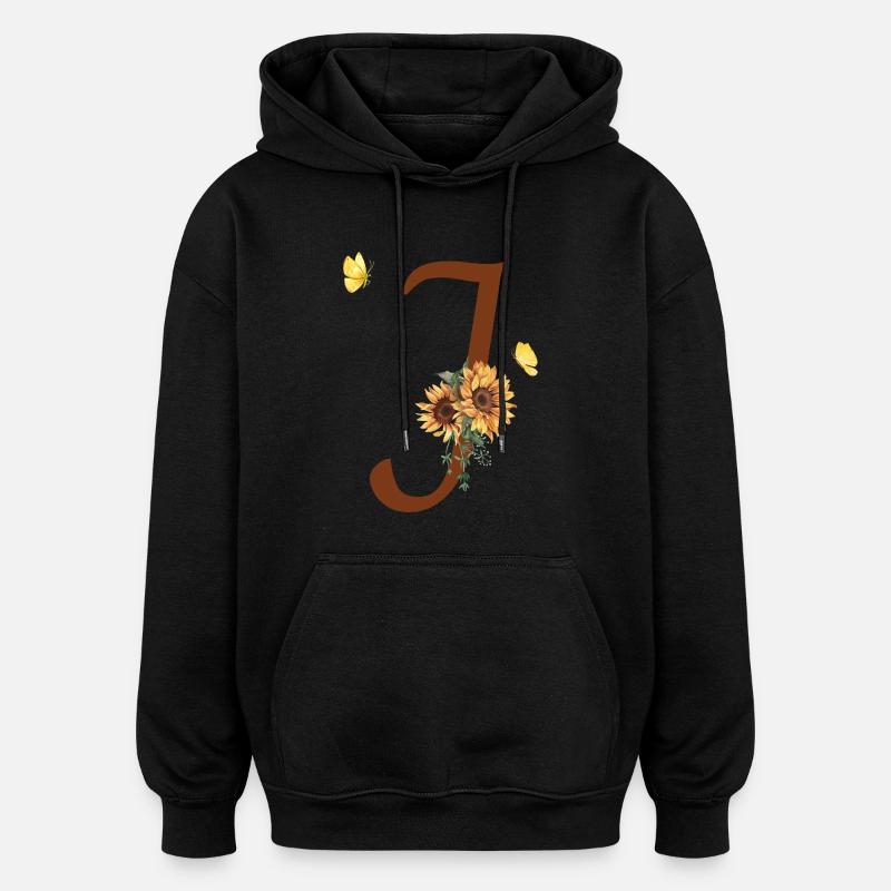 Lettre j tournesol papillon - Sweat à capuche oversize unisexe - noir