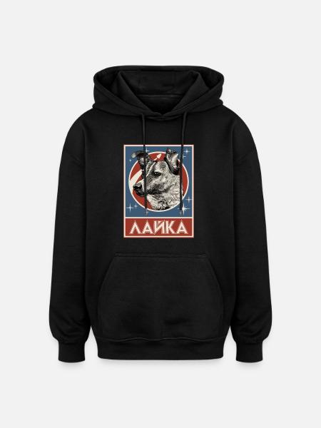 Soviet Space Dog Laika - Oversized Unisex Hoodie - black