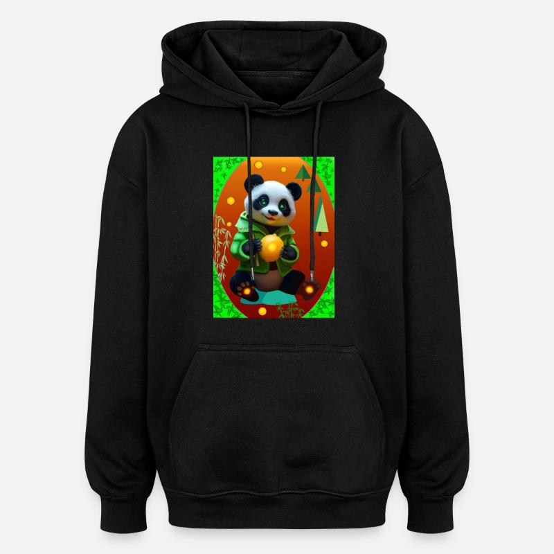 Cyber Panda With Neon Lemon - Oversized Unisex Hoodie - black