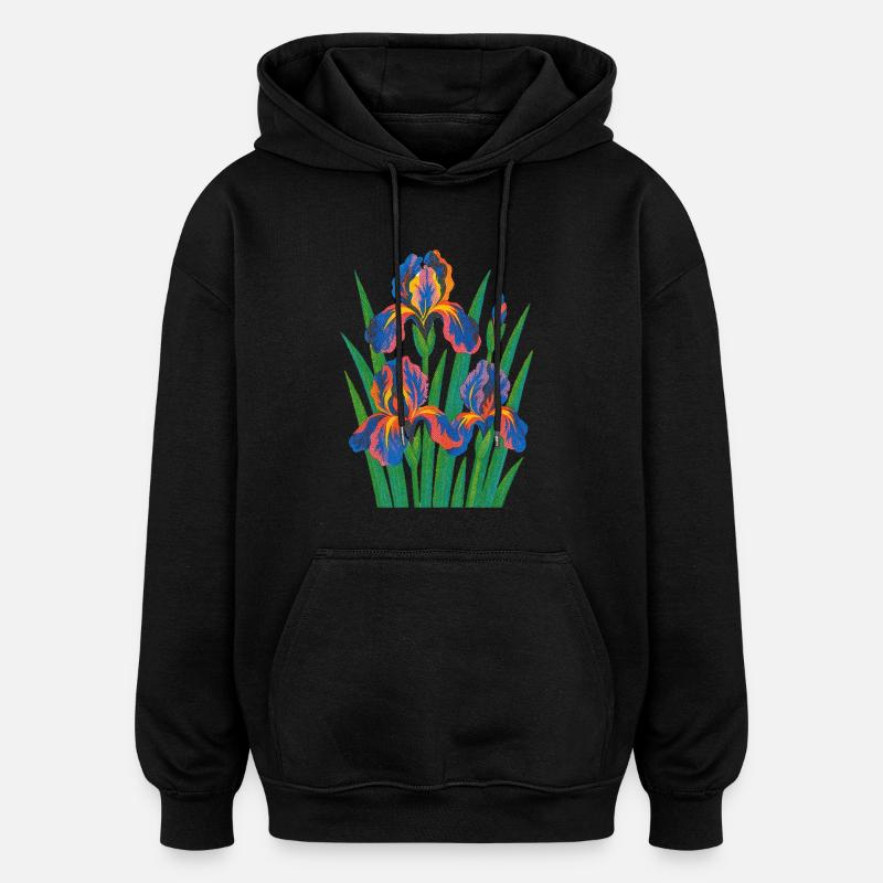 Retro Iris Blumige Blüte - Oversized Unisex Hoodie - Schwarz