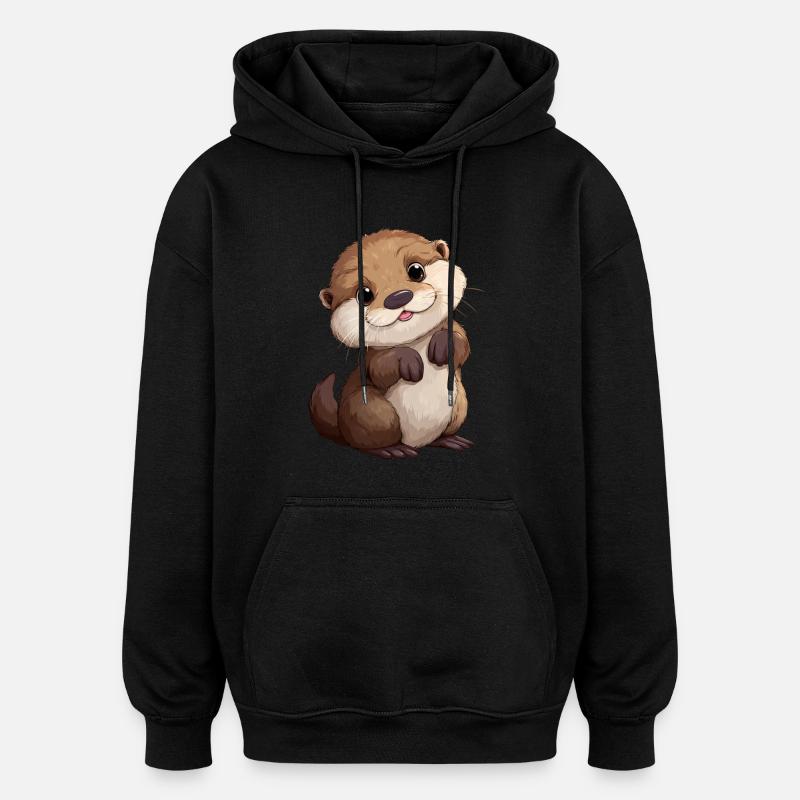 Mignon bébé loutre - Sweat à capuche oversize unisexe - noir