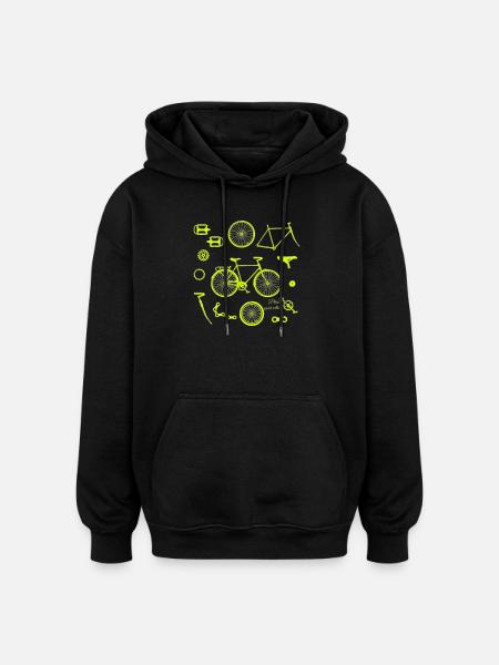 Illustration de pièces de vélo - Sweat à capuche oversize unisexe - noir