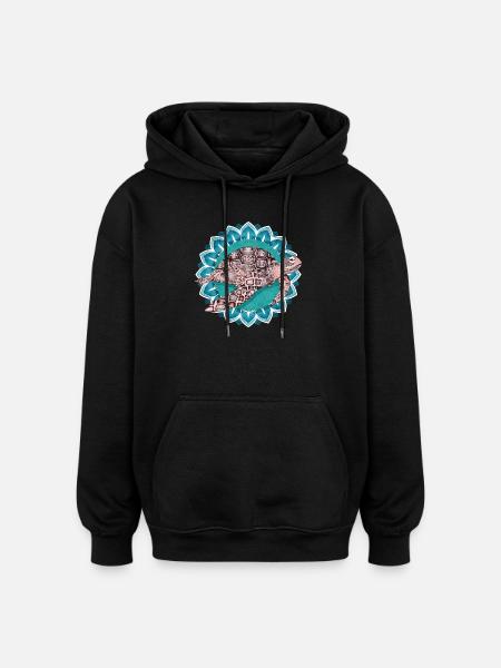 fascinating mandala with sea turtle - Oversized Unisex Hoodie - black