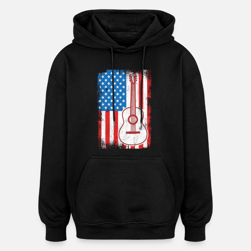 Guitariste de U.S. Flag - Sweat à capuche oversize unisexe - noir