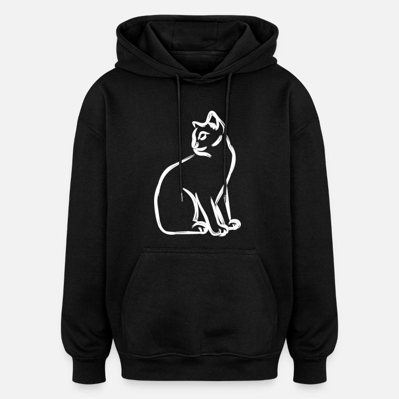 Dessin de chat - Sweat à capuche oversize unisexe - noir