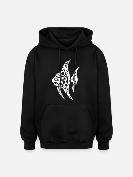 White tropical fish - Oversized Unisex Hoodie - black