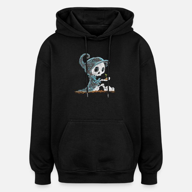 Squelette tenant plante espoir émergence - Sweat à capuche oversize unisexe - noir