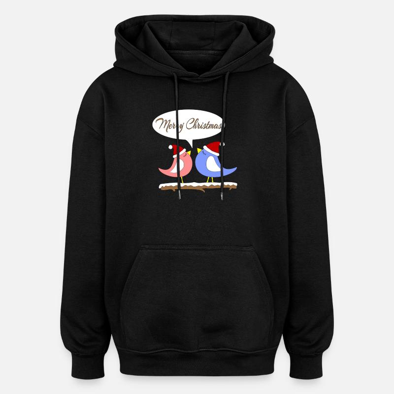 Noël avec des oiseaux amusants - Sweat à capuche oversize unisexe - noir
