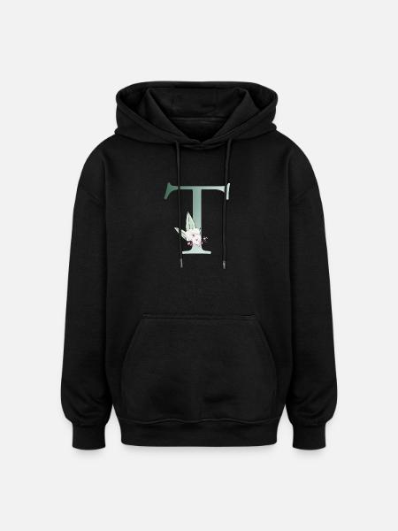 T Monogram, Floral, Personalizable - Oversized Unisex Hoodie - black