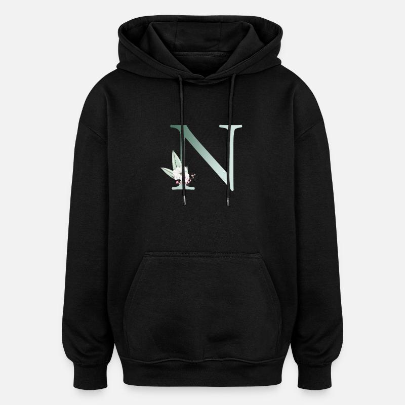 N Monogram, Floral, Personalizable - Oversized Unisex Hoodie - black