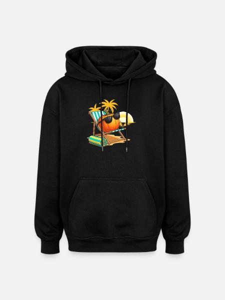Autumnal pumpkin lounge with sunglasses - Oversized Unisex Hoodie - black