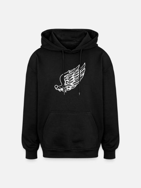 Wings with dynamic feather drawing - Oversized Unisex Hoodie - black