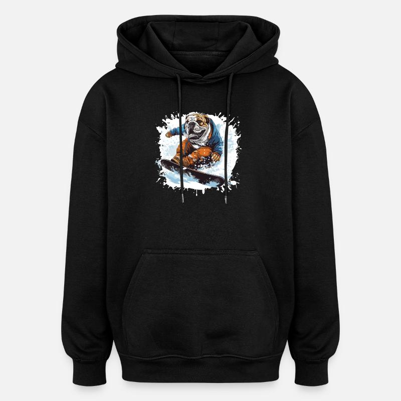 Bulldog Chien Snowboard - Sweat à capuche oversize unisexe - noir