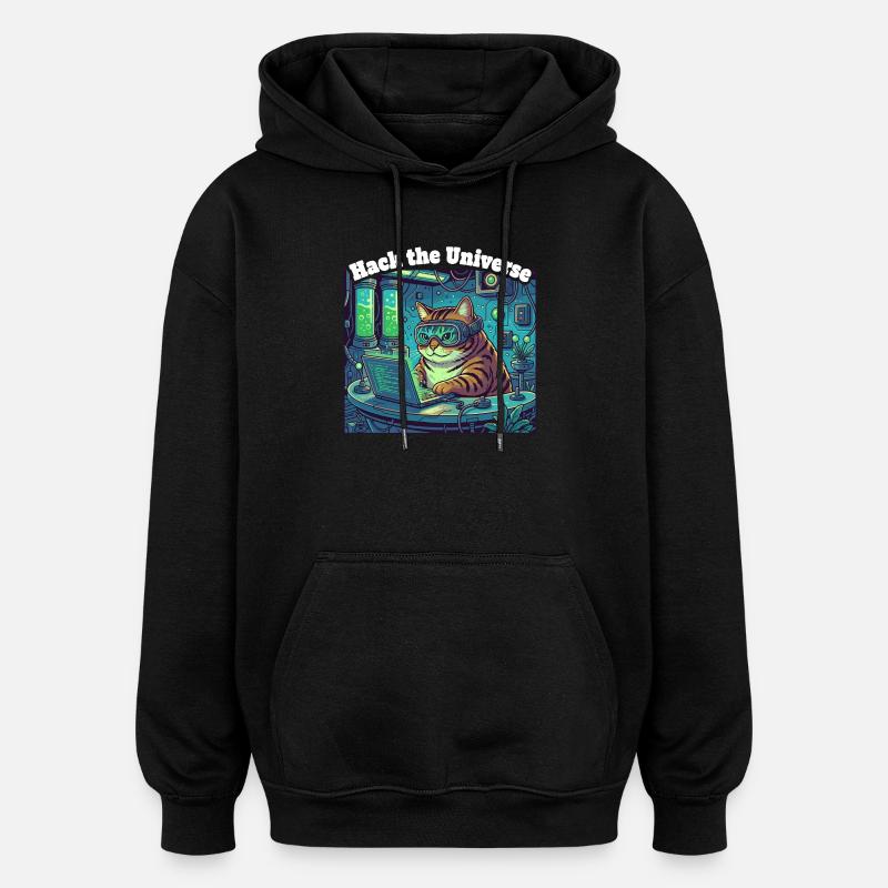 Hackerkatze im Universum - Oversized Unisex Hoodie - Schwarz