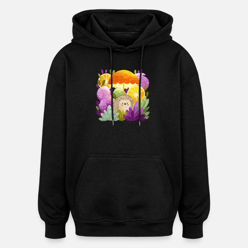 Igel unter Zitronenregen - Oversized Unisex Hoodie - Schwarz