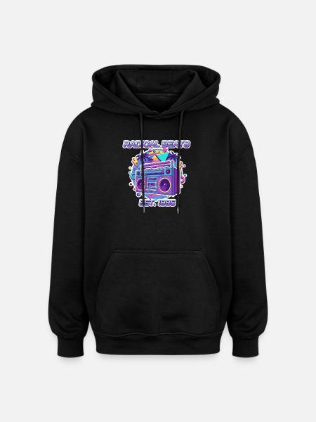 Radical Beats – 80s Retro Boombox Design - Oversized Unisex Hoodie - black