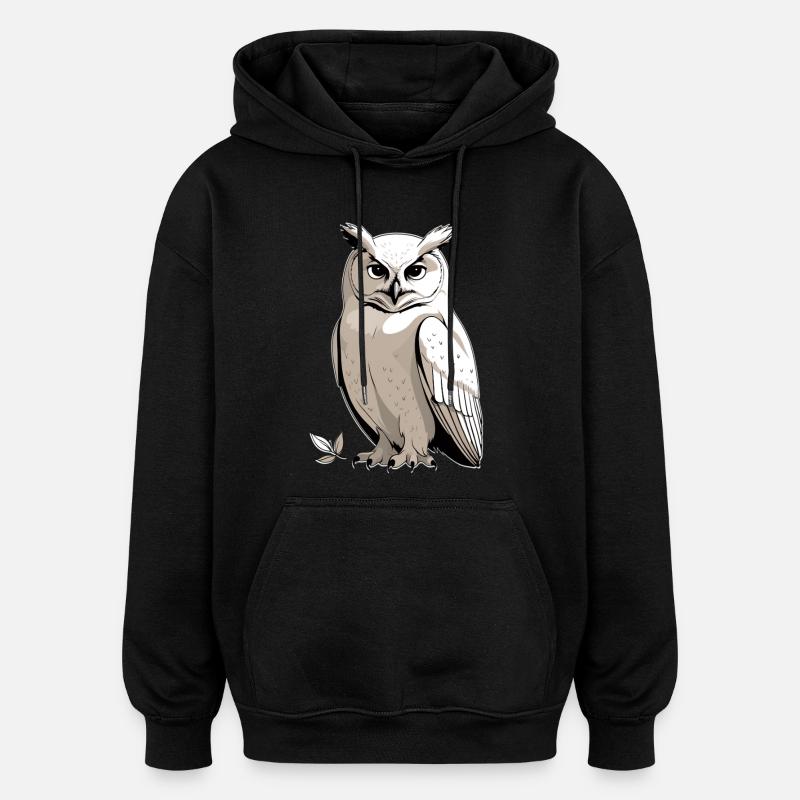 Eulenportrait mit ernster Mimik - Oversized Unisex Hoodie - Schwarz