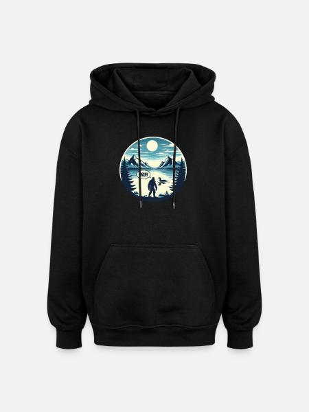 Bigfoot og Nessie - Oversized unisex-hettegenser - svart