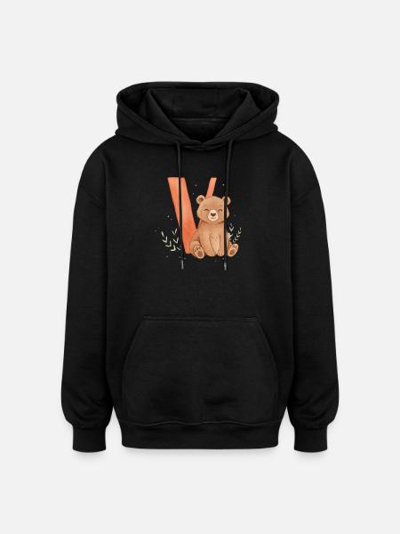 Cute bear with V - Oversized Unisex Hoodie - black