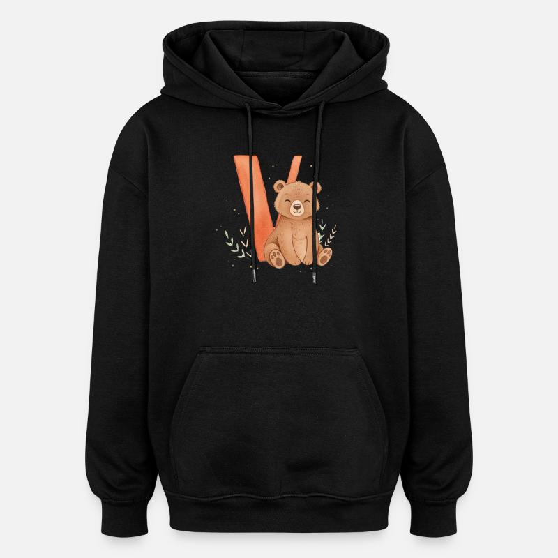 Cute bear with V - Oversized Unisex Hoodie - black