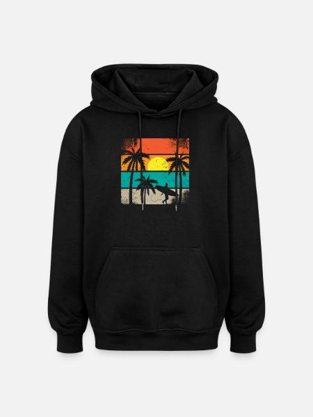 Sunset Surf Palm - Oversized Unisex Hoodie - Schwarz