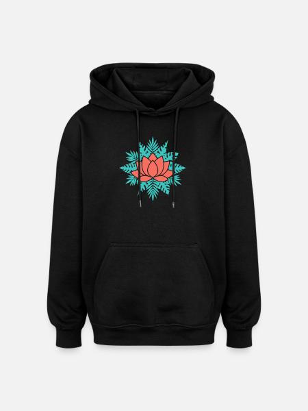 Korallenlotus mit Teal-Blättern - Oversized Unisex Hoodie - Schwarz