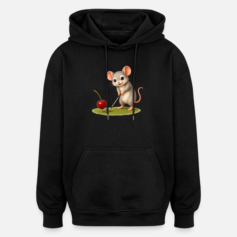 Cute mouse playing golf - Oversized Unisex Hoodie - black