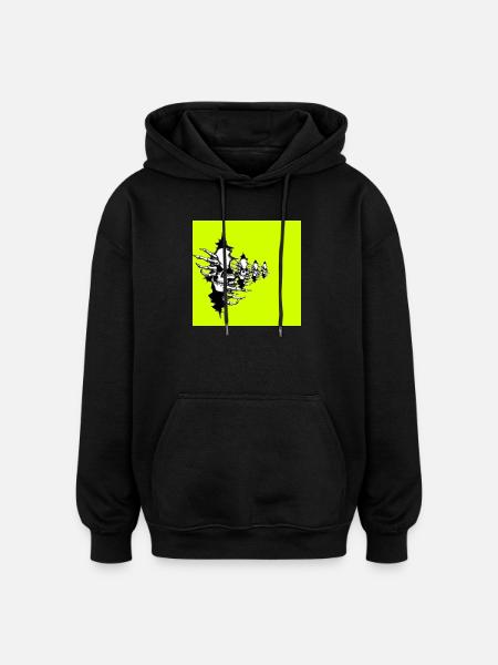 Collier squelette jaune fluo - Sweat à capuche oversize unisexe - noir
