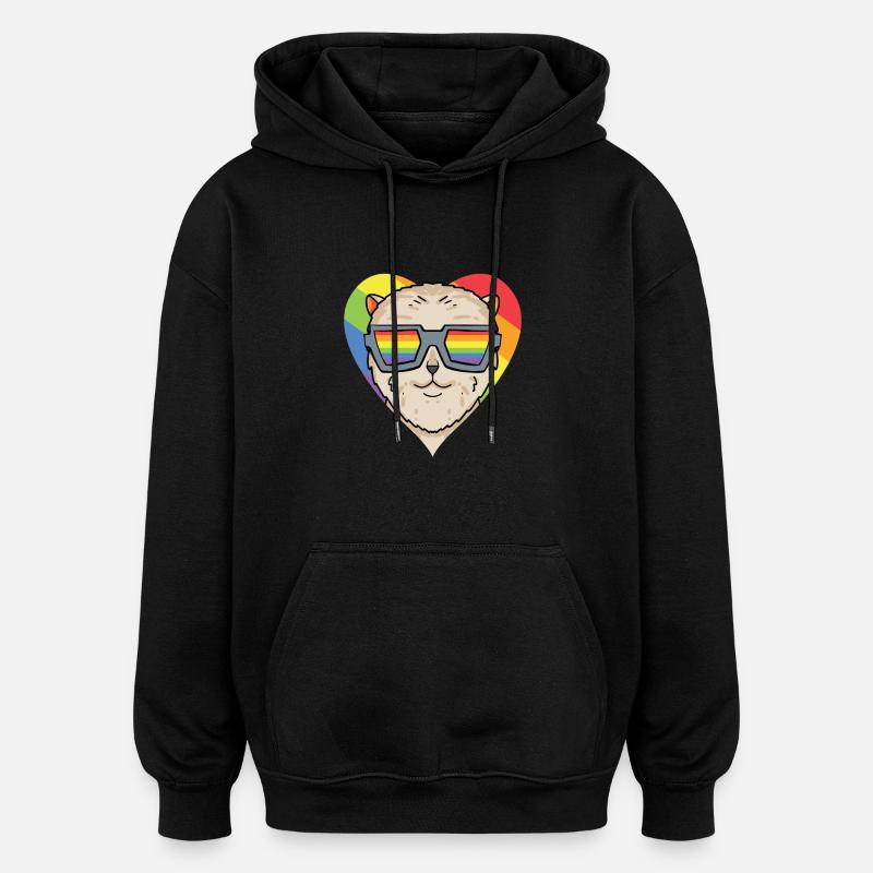 LGBT Dog Dwarf Spitz Rainbow - Oversized Unisex Hoodie - black