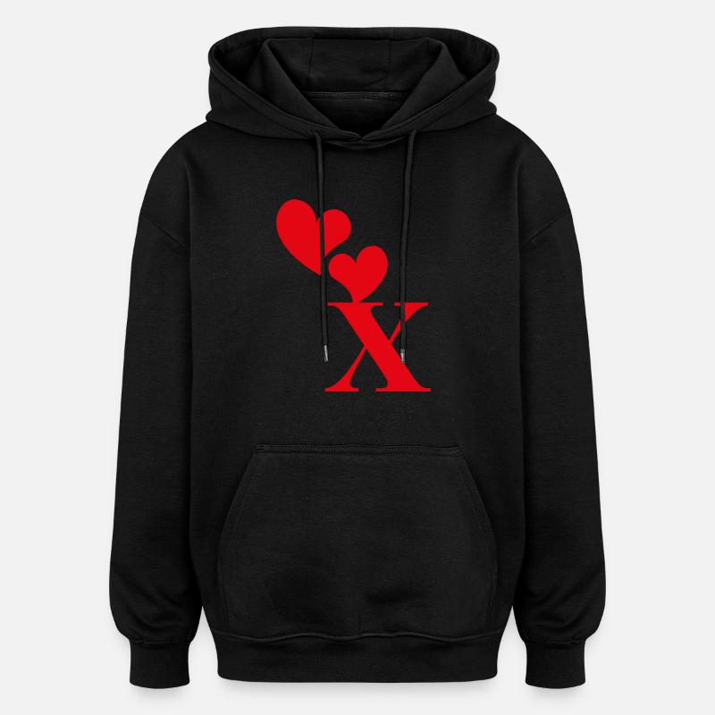 Lettre x cœur rouge - Sweat à capuche oversize unisexe - noir