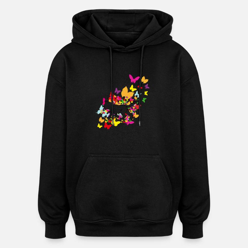 chat papillon 2 - Sweat à capuche oversize unisexe - noir