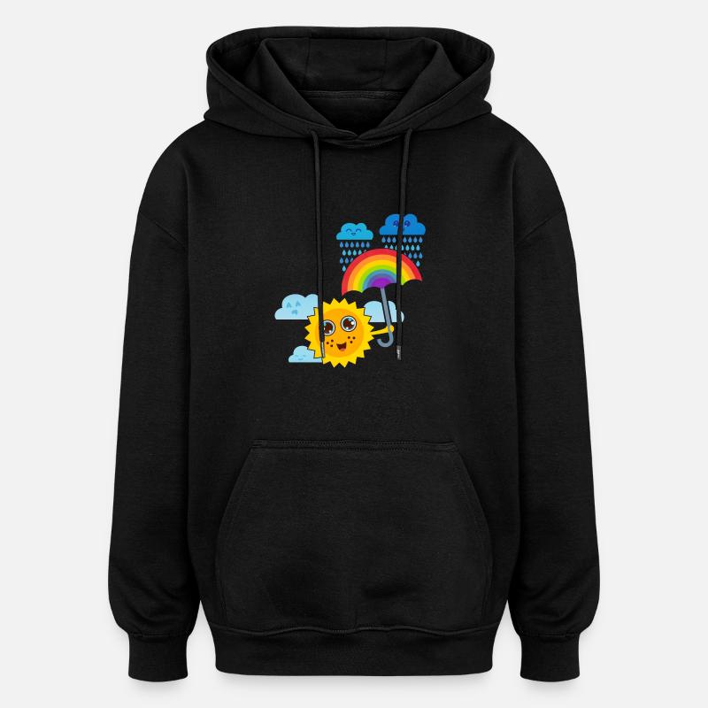 Sonne & Regenbogen-Schirm - Oversized Unisex Hoodie - Schwarz