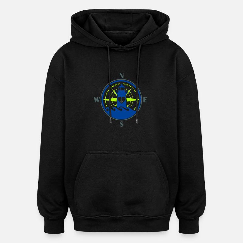 Boussole ancre coeur - Sweat à capuche oversize unisexe - noir