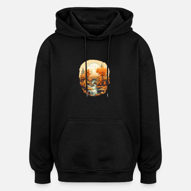 Paysage automnal - Sweat à capuche oversize unisexe - noir