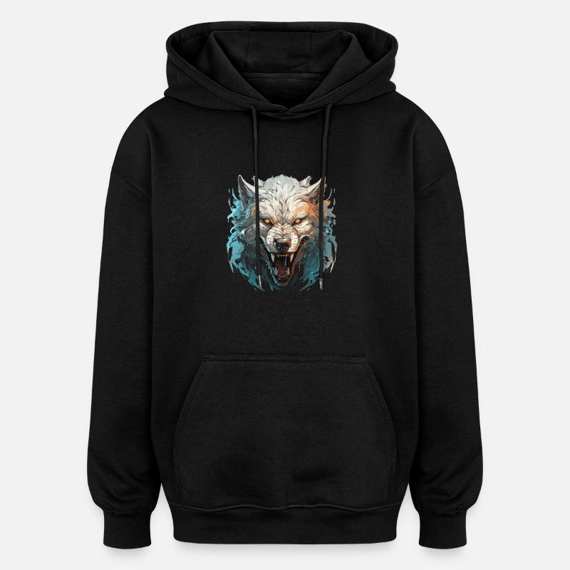 Loup - Illustration - Sweat à capuche oversize unisexe - noir