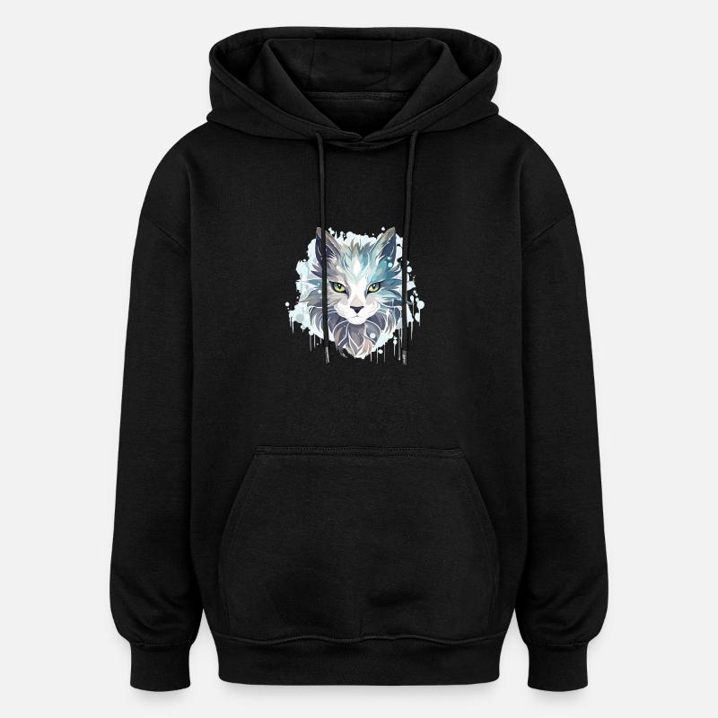 Chat - illustration - Sweat à capuche oversize unisexe - noir