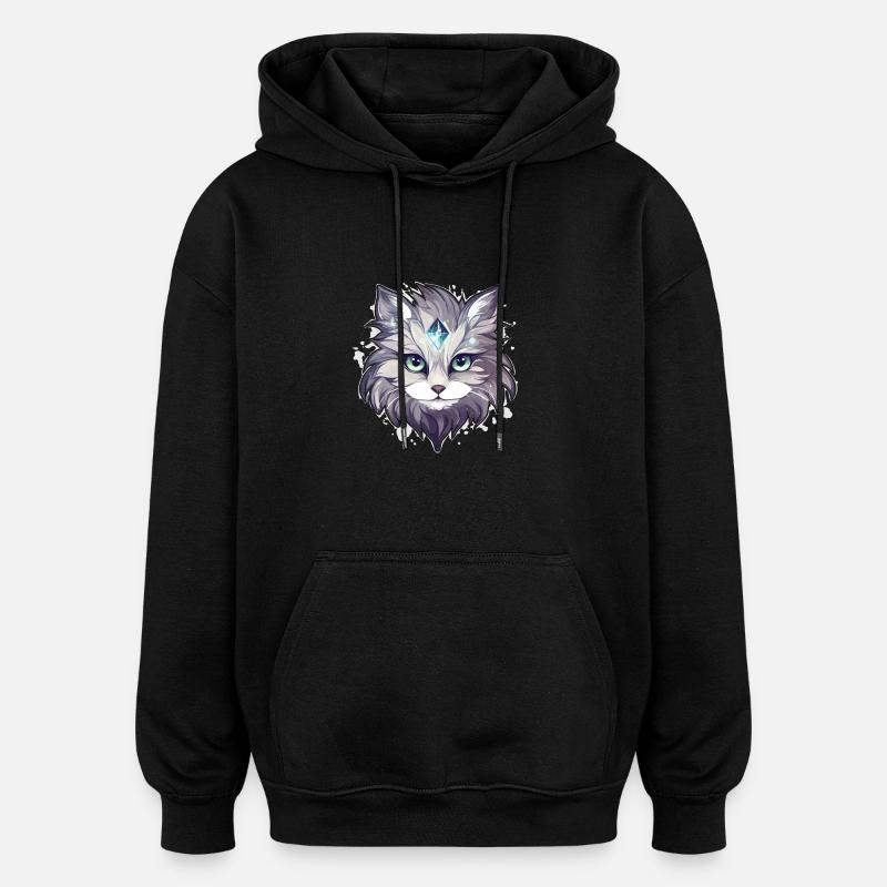Chat - illustration - Sweat à capuche oversize unisexe - noir