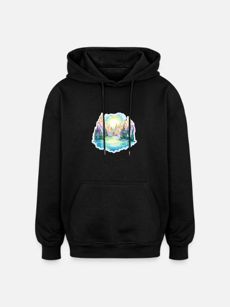Paysage - Illustration - Sweat à capuche oversize unisexe - noir